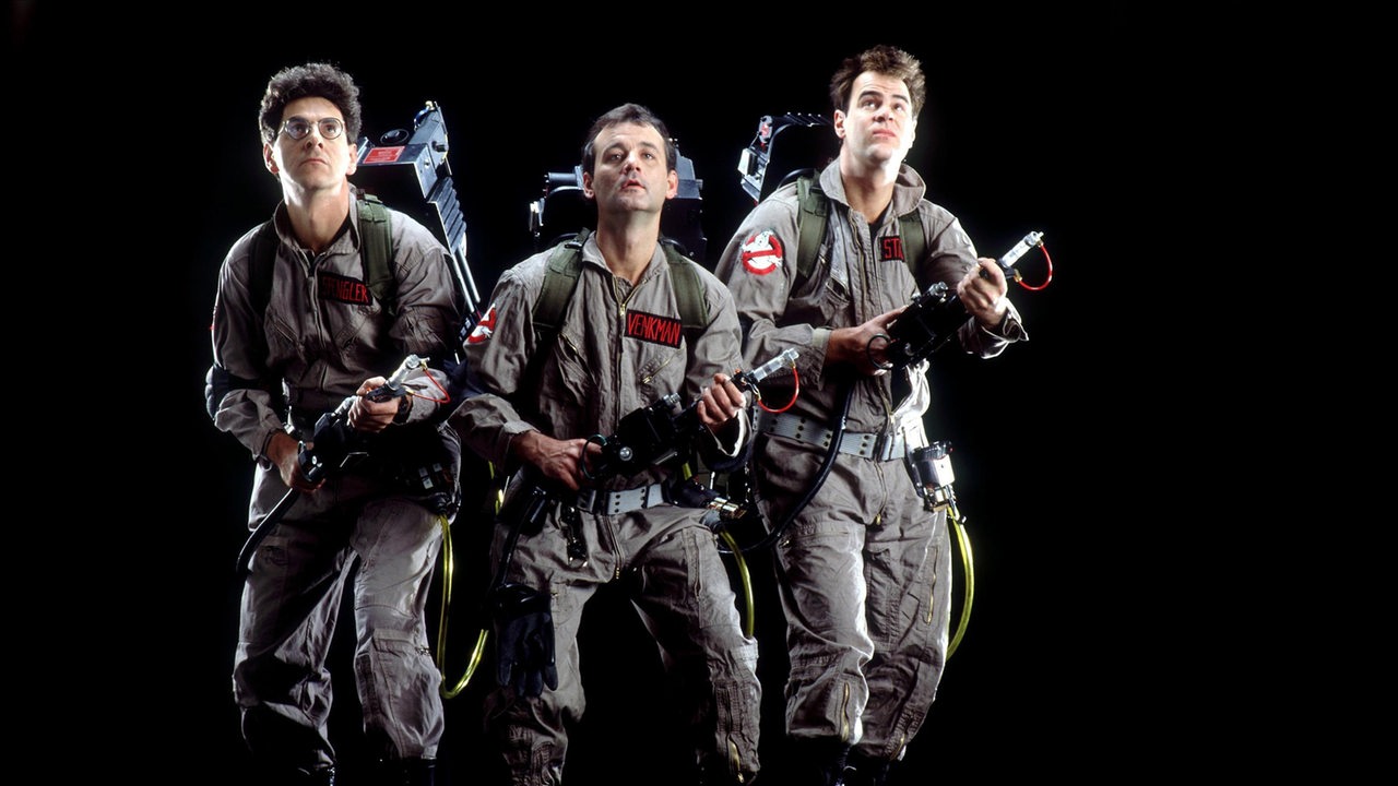 Harold Ramis, Bill Murray & Dan Aykroyd als Geisterjäger im Film Ghostbuster (1984).