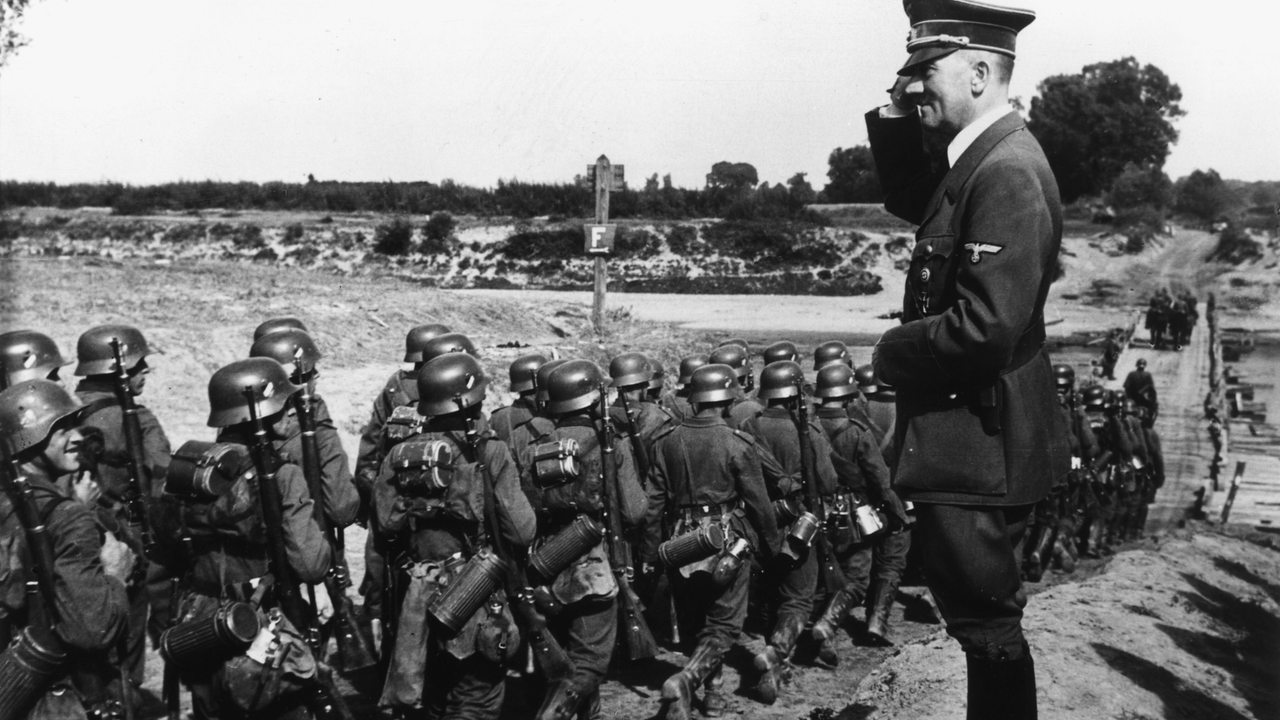 Hitler in Polen,Vorbeimarsch dt.Infanter 2.Weltkrieg, Polenfeldzug 1939.