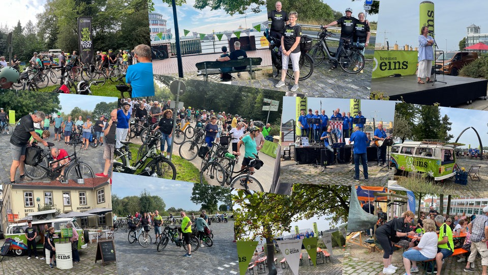 Collage aus Impressionen der Bremen-Eins-Radtour 2024 nach Vegesack